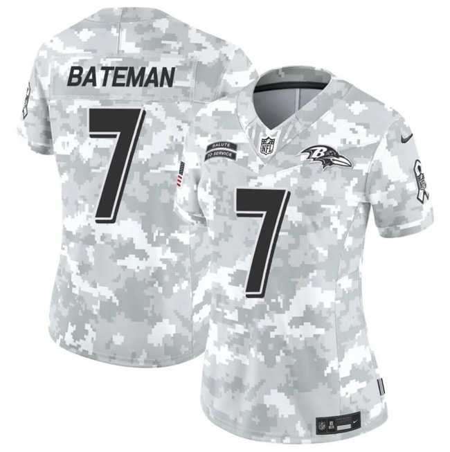 Womens Baltimore Ravens #7 Rashod Bateman 2024 F.U.S.E Arctic Camo Salute To Service Limited Stitched Jersey Dzhi